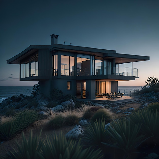 Luksusowy dom z nowoczesnym projektem na plaży z światłem dziennym