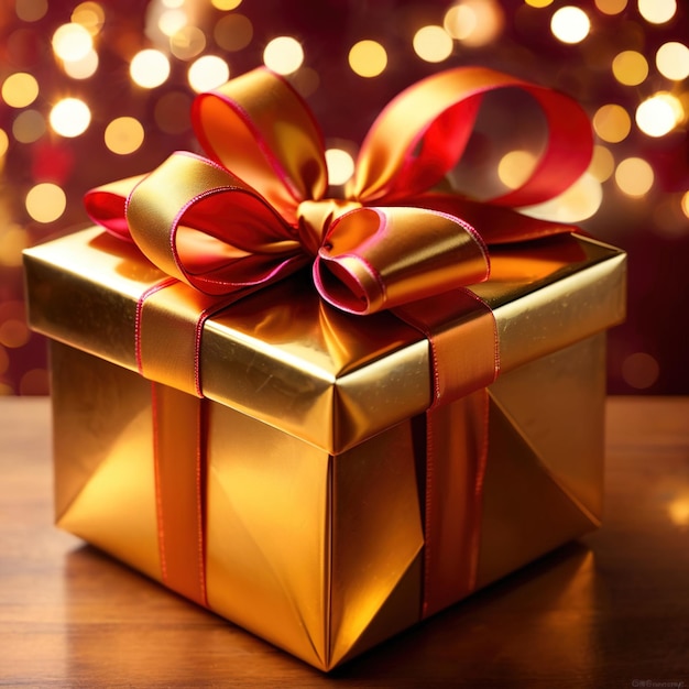 Luksusowy, elegancki prezent w złotym folii, prezent na Boże Narodzenie lub urodziny.