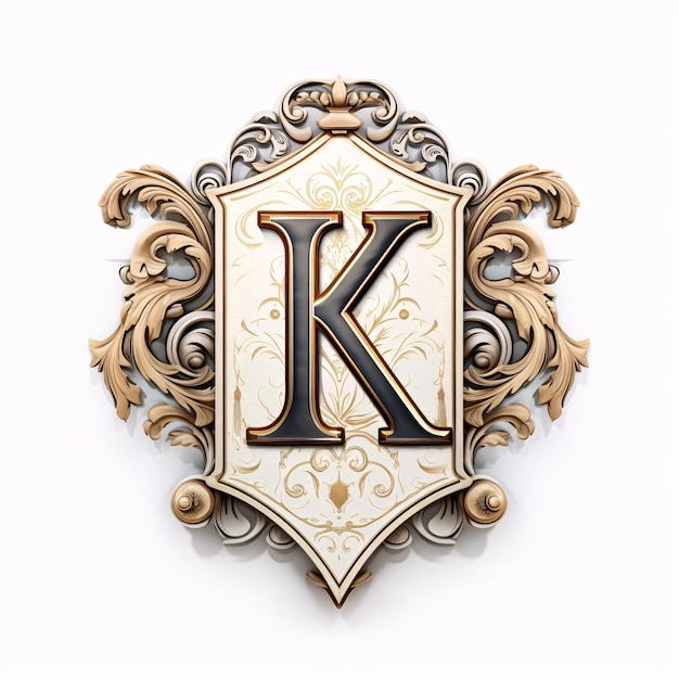 Zdjęcie luksusowy emblemat królewski z literą k w stylu vintage na białym tle