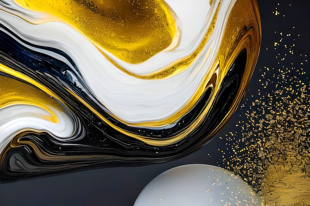 Luksusowy fluid pour art zróżnicowany abstrakcyjny kolor chiński biały neutralny odcień lampy czarny i brokatowy złoty