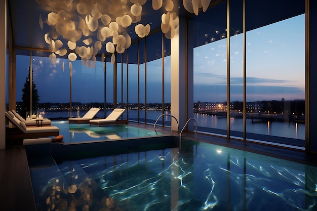 Zdjęcie luksusowy hotelowy basen z widokiem