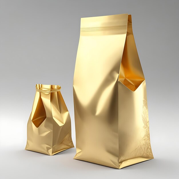 Zdjęcie luksusowy i elegancki projekt makiety złotej papierowej torby na mleko w stylu 3d wygenerowany przez sztuczną inteligencję