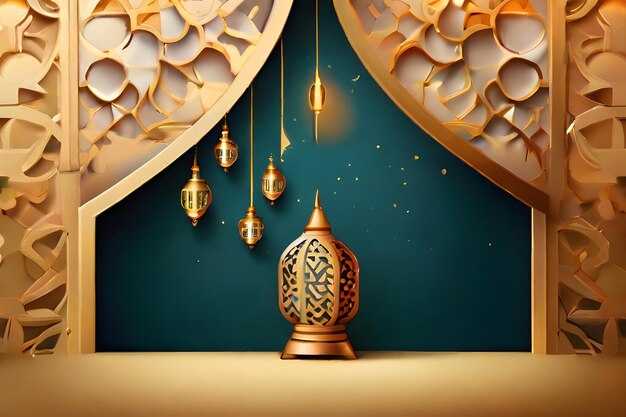 Luksusowy islamski wzór ramadanu na zaproszenie do iftar z islamską lampą