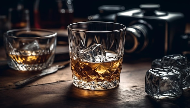 Luksusowy koktajl whisky w staroświeckiej szklance wygenerowanej przez sztuczną inteligencję