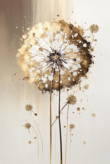 Luksusowy kwiatowy obraz olejny Złote dandelions na białym tle Generative AI