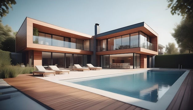 Luksusowy minimalistyczny domek przy basenie współczesny projekt