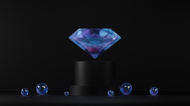 luksusowy niebieski opalizujący kamień klejnot diament na czarnym tle Elegancki okrągły szlif brylantowy