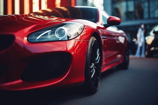 Luksusowy nowoczesny czerwony samochód sportowy zbliżenie Generative AI