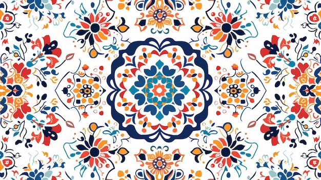 Luksusowy orientalny wzór płytki bez szwów Kolorowy kwiatowy tło patchwork Mandala w stylu boho chic Niezwykły kwitnący wzór motyw marokański portugalski