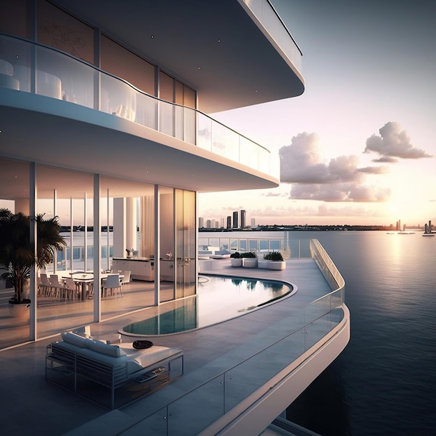 Luksusowy penthouse z tarasem z basenem i przepięknym widokiem na Miami Generative Ai