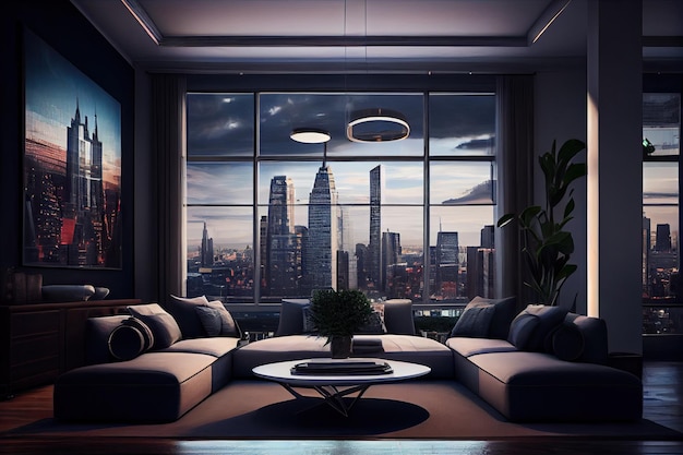Luksusowy penthouse z widokiem na tętniącą życiem ulicę miasta i kultowe drapacze chmur