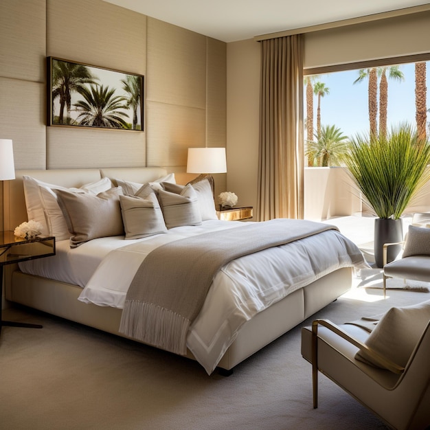 Luksusowy pokój hotelowy w Palm Springs z łóżkiem typu king-size