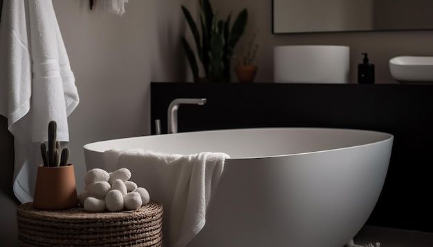 Luksusowy projekt łazienki z nowoczesną elegancją i komfortem generowany przez AI