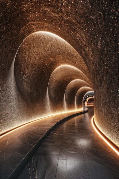 Luksusowy projekt tunelu prezentujący ekskluzywne materiały i elementy oświetleniowe tworzące