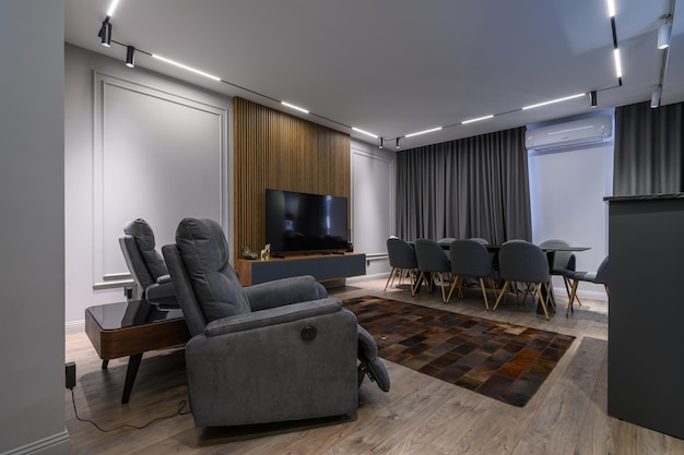 Luksusowy Salon I Kuchnia W Apartamencie Typu Studio