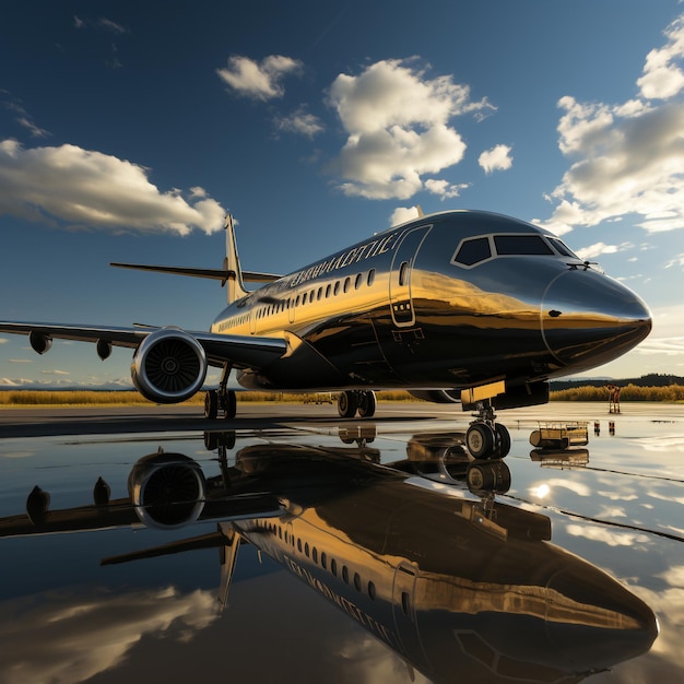 Luksusowy samolot biznesowy gotowy do wejścia na pokład prywatnego samolotu wygenerowanego przez sztuczną inteligencję