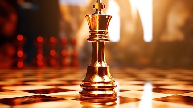 Luksusowy złoty kawałek szachowy króla i pionka na szachownicy i napięta atmosfera gry