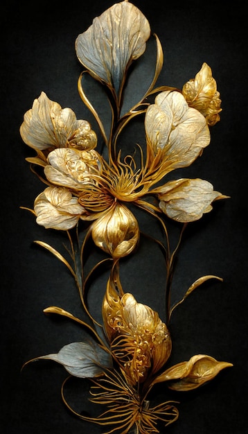 Luksusowy złoty kwiat dekoracyjny tło Piękna metaliczna sztuka kwiatowa ilustracja 3D