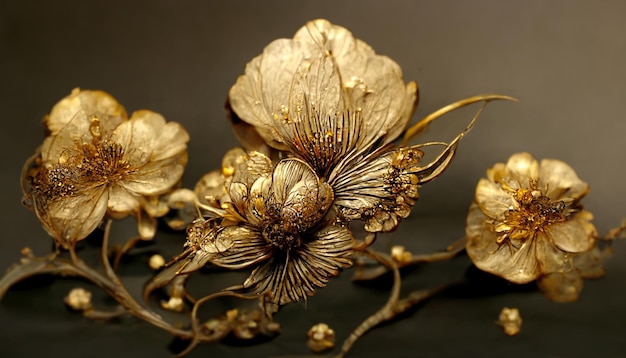 Luksusowy złoty kwiat dekoracyjny tło Piękna metalowa sztuka kwiecista