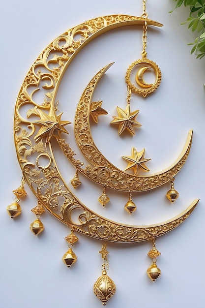 Zdjęcie luksusowy złoty religijny półksiężyc i wiszą