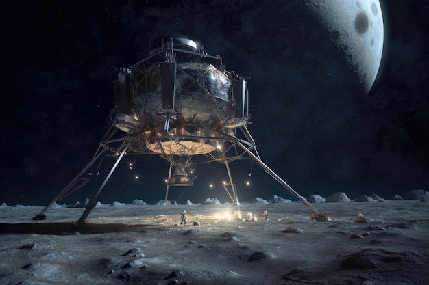 Lunar lander dotykający powierzchni księżyca stworzony za pomocą generatywnej AI