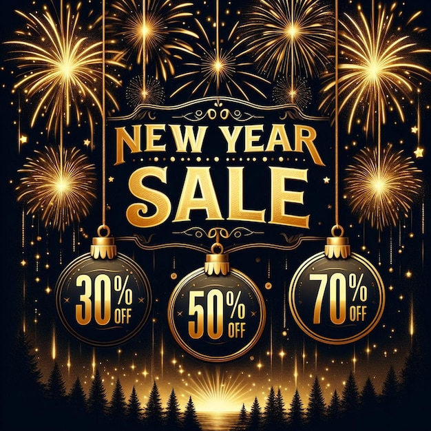Luxury New Year Sale Banner promocyjny New Year Sale 30 off 50 off 70 off
