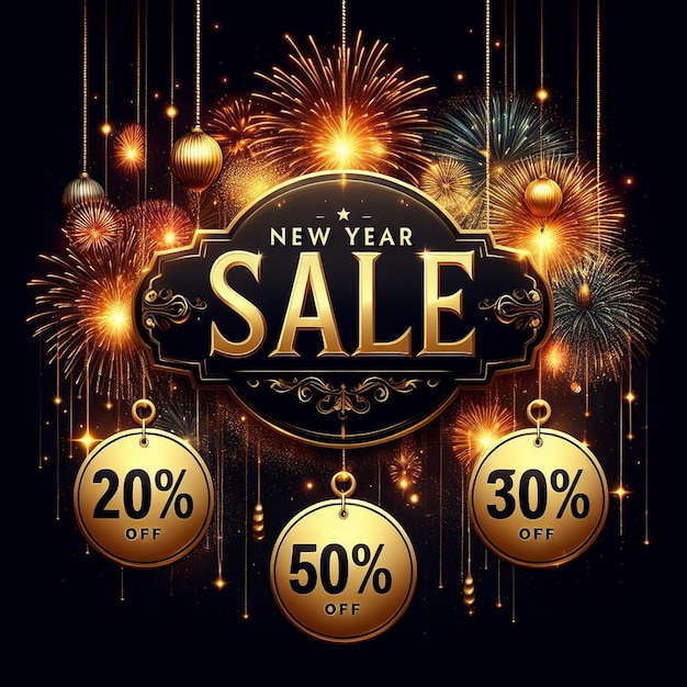 Luxury New Year Sale Banner promocyjny New Year Sale 30 off 50 off 70 off