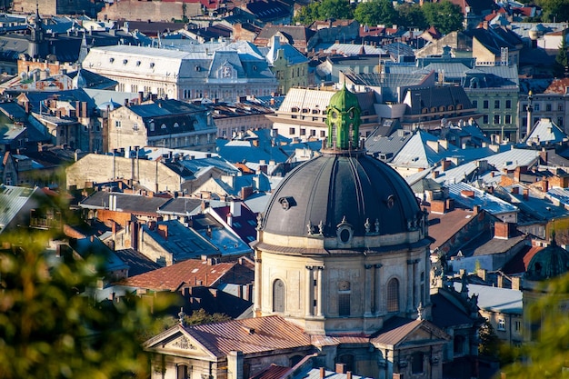 Lwów Ukraina Widok Na Zabytkowe Centrum Miasta Z Lotu Ptaka