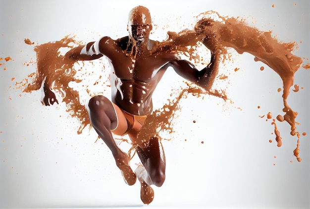 M??czyzna Swimmer wykonane z czekolady i mleka na bia?ym tle Koncepcja sportu i sportowca Generative AI