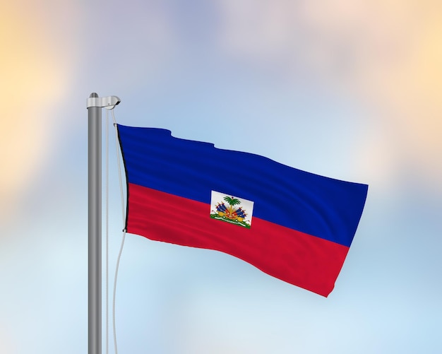 Macha flagą Haiti na maszcie