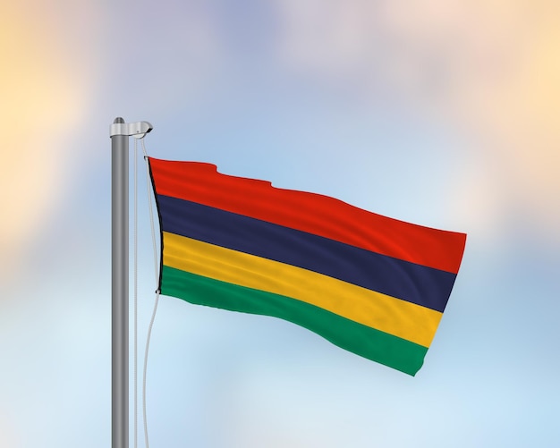 Macha flagą Mauritiusa na maszcie