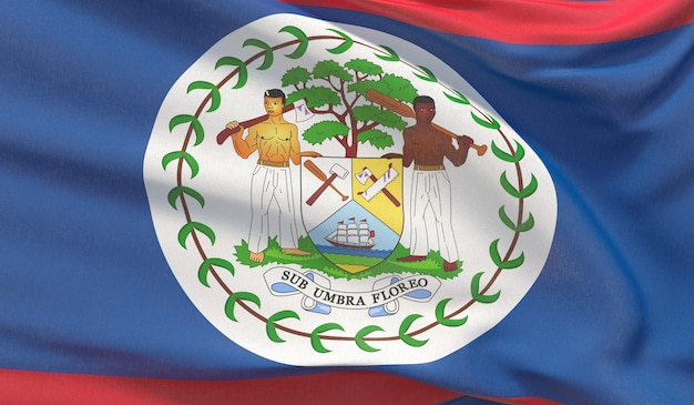 Macha flagą narodową Belize. Machał bardzo szczegółowe renderowania 3D z bliska.