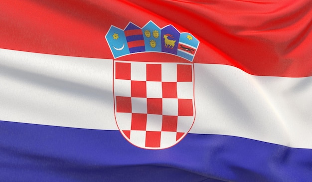 Macha flagą narodową Chorwacji machał bardzo szczegółowe zbliżenie 3D render