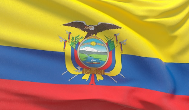 Macha flagą narodową Ekwadoru. Machał bardzo szczegółowe renderowania 3D z bliska.