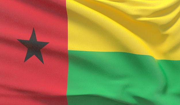 Macha flagą narodową Gwinei Bissau. Machał bardzo szczegółowe renderowania 3D z bliska.