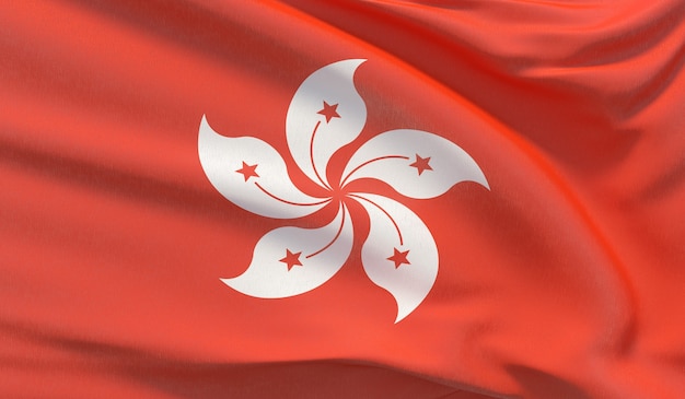 Zdjęcie macha flagą narodową hongkongu. machał bardzo szczegółowe renderowania 3d z bliska.