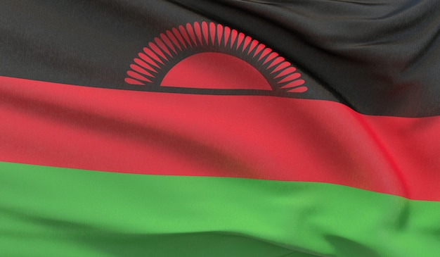 Zdjęcie macha flagą narodową malawi. machał bardzo szczegółowe renderowania 3d z bliska.