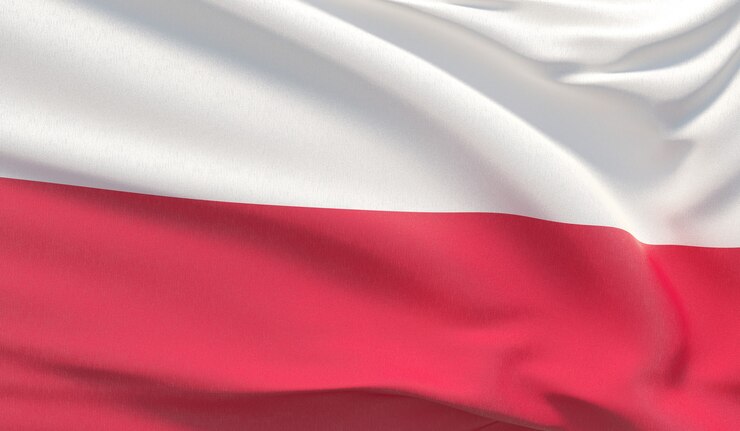 Macha flagą narodową Polski. Machał bardzo szczegółowe renderowania 3D z bliska.