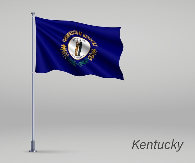 Macha Flagą Stanu Kentucky W Stanach Zjednoczonych Na Maszcie Szablon Projektu Plakatu Dzień Niepodległości