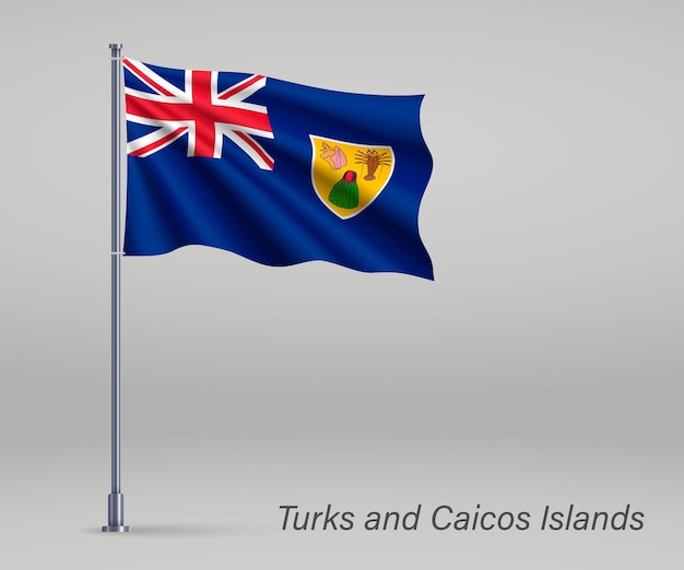Macha Flagą Terytorium Wysp Turks I Caicos W Wielkiej Brytanii Na Maszcie Szablon Do Projektowania Plakatu Dzień Niepodległości