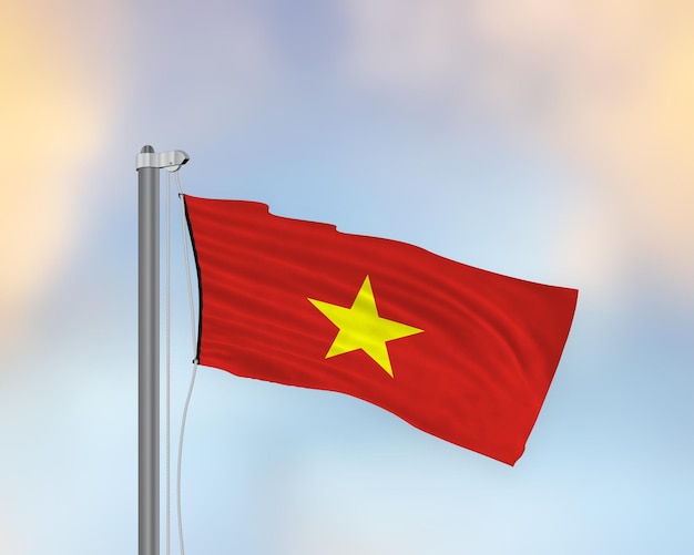 Macha flagą Wietnamu na maszcie flagowym