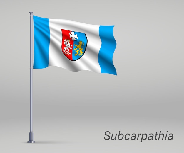 Macha Flagą Województwa Podkarpackiego W Polsce Na Maszcie Szablon Projektu Plakatu Dzień Niepodległości