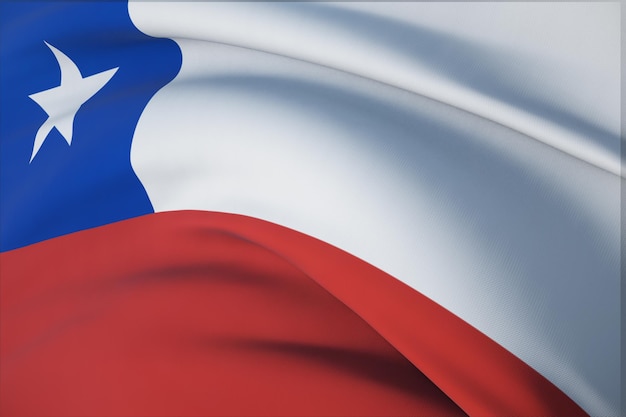 Macha flagami świata - flaga Chile. Widok zbliżenie, ilustracja 3d.