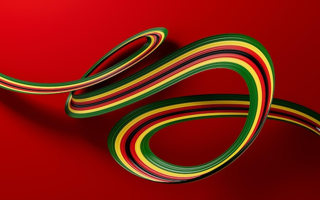 Macha wstążką lub transparentem z flagą Zimbabwe na czerwono Szablon ilustracji 3d z okazji dnia niepodległości