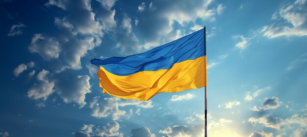 Zdjęcie machając ukraińską flagą na czystym niebie narodowa tożsamość i patriotyzm