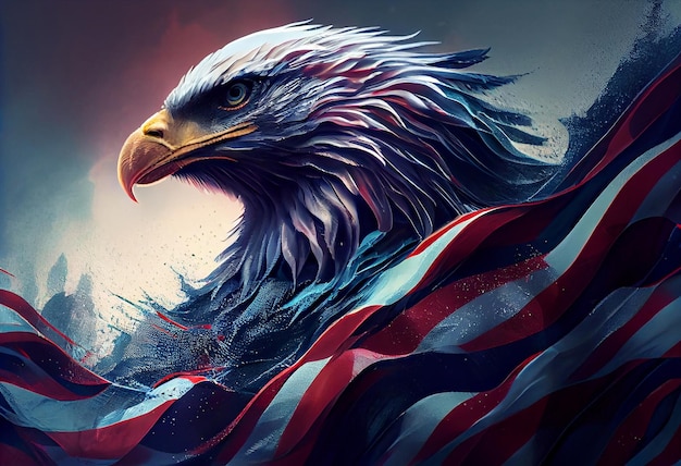Machająca amerykańska flaga z orłem symbolizującym siłę i wolność Generate Ai