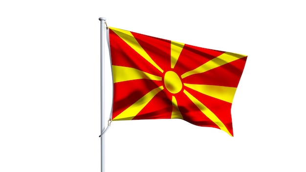 Machająca flagą Macedonii Północnej na białym tle