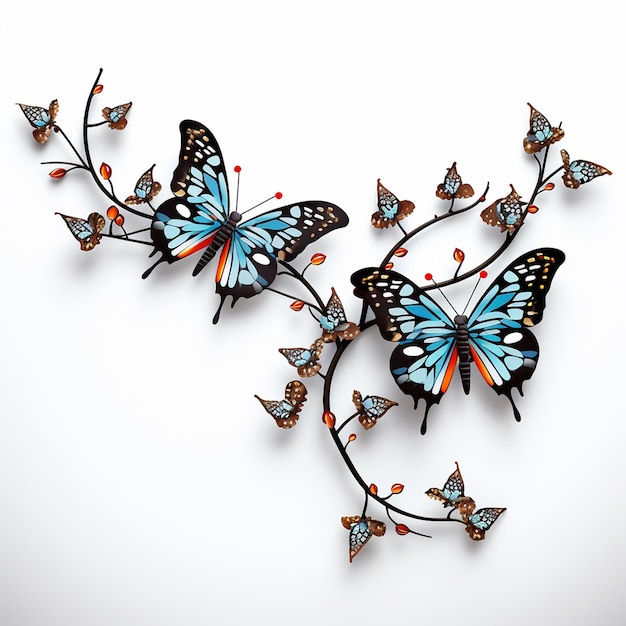 Machający motyl na białym tle jego skrzydła tworzą kalejdoskop kolorów