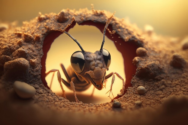 Macro zoom w norze mrówki