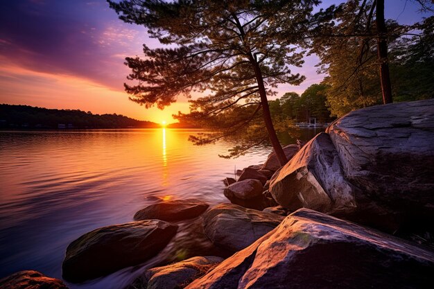 Magia zachodu słońca na jeziorze